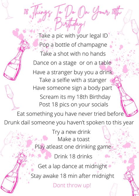 18th Birthday To Do List, 18th Birthday Places To Go, 18ty Birthday Ideas, 18th Birthday Checklist, 18th Bday Party Ideas Daughters, Bucket List Before 18th Birthday, 18th Birthday Asthetics, Things To Do On 18th Birthday, What To Do For Your 18th Birthday