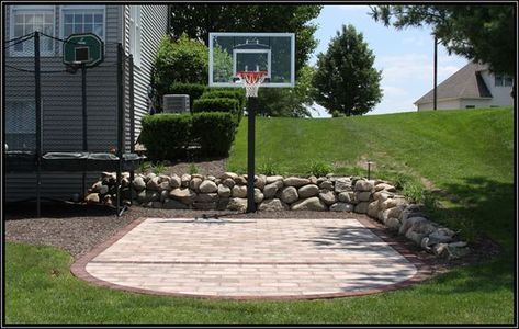 Backyard Basketball Court Ideas To Help Your Family Become Champs - Bored Art Extend Patio, Backyard Court, Backyard Sports, Basketball Court Backyard, Backyard Basketball, Pavers Backyard, Backyard Playground, Backyard Play, Outdoor Playground