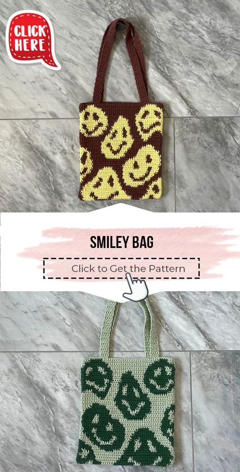 crochet SMILEY BAG easy pattern - Easy Crochet BAG Pattern for Beginners. Click to Get the Pattern #BAG #crochetpattern #crochet via @shareapattern.com Amigurumi Patterns, Couture, Crochet Bag Smiley, Free Crochet Patterns Tapestry, Smiley Bag Crochet Pattern, Crochet Bag For Yarn, Crochet Tapestry Bag Pattern, Crochet Bag Graph, Tapestry Crochet Bag Pattern Free