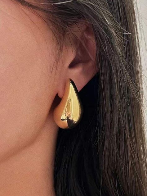 1pair Women's Earrings European And American Style Metal Shiny Teardrop Open Earrings, Personaliz... | SHEIN Big Dangle Earrings, Thick Gold Hoop Earrings, Thick Gold Hoops, Chunky Gold Hoop Earrings, Chunky Earrings, Womens Earrings Studs, Bold Earrings, Gold Earrings Designs, Big Earrings