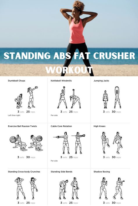Want flatter abs but you can't get on the floor? Try this fat burning standing abs workout and get flatter abs in no time. #abexercises, #standingabs #bellyexercises #abworkout #standingabworkoutforwomen Standing Home Workout, Core Burner Workout, Standing Ab Workout Gym, Static Abs Workout, Upright Ab Exercises, Standing Abs With Dumbbells, Ab Workout For Women With Weights, Core Standing Exercises, Ab Exercises For Women With Weights