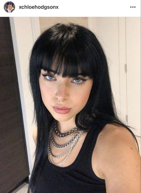 Black Hair Wispy Fringe, Black Hair Straight Bangs, Black Long Hair With Bangs, Straight Black Hair With Bangs, Hair Bangs Ideas, Long Black Hair With Bangs, Pale Skin Dark Hair, Black Hair Women, Black Hair Fringe