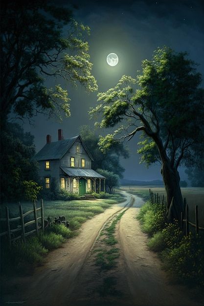 Photo a painting of a country road with ... | Premium Photo #Freepik #photo #cottage #cottage-house Beautiful Art Paintings, Landscape Art Painting, Cottage Art, Lukisan Cat Air, Beautiful Images Nature, Beautiful Landscape Wallpaper, Fantasy Art Landscapes, Beautiful Nature Wallpaper, Beautiful Scenery Nature