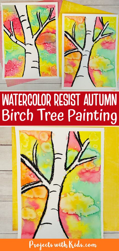 Fall Art Grade Three, September Art Projects For First Grade, Grade 2 Fall Art, Fall Tree Art Project, Kindergarten Tree Art, September Art Projects For 2nd Grade, Fall Art For First Grade, Fall Art Grade Two, 1st Grade Watercolor Art