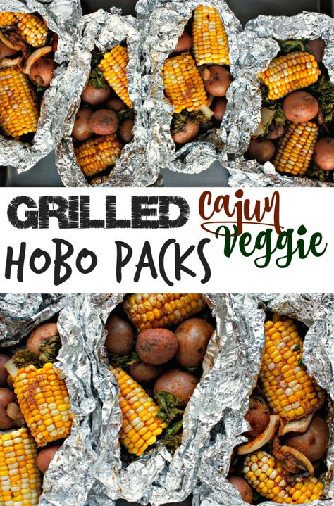 Grilled Cajun Veggie Hobo Packs Vegan Grilling, Vegetarian Grilling, Hobo Packs, Vegan Grilling Recipes, Potatoes And Kale, Vegetarian Grilling Recipes, Homemade Cajun Seasoning, Foil Packs, Grilled Meat Recipes