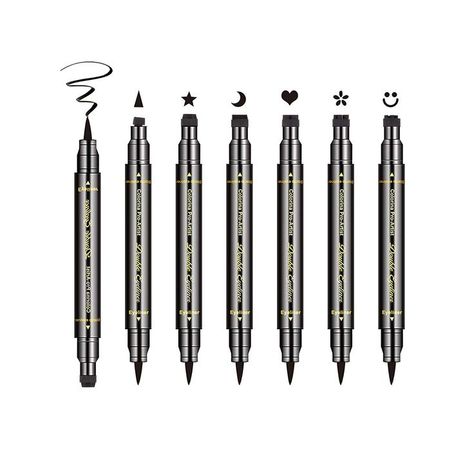 LOKFAR 6 Pcs Double-headed Liquid Eyeliner Stamp Pen Set, Eye Liners for Women Flower Smiley, Black Eyeliner Pencil, Eyeliner Stamp, Eyeliner Stencil, Winged Eyeliner Stamp, Waterproof Eyeliner Pencil, Moon Heart, Show Makeup, Eyeliner Tattoo