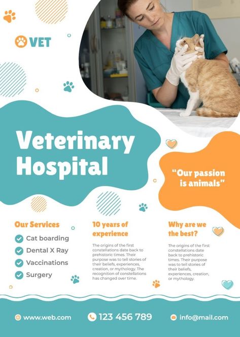 Abstract Waves Veterinary Hospital Poster Hospital Poster, Spa Poster, Animals Poster, Poster Template Free, Pet Spa, Pet Clinic, Vet Clinics, Veterinary Hospital, Abstract Waves