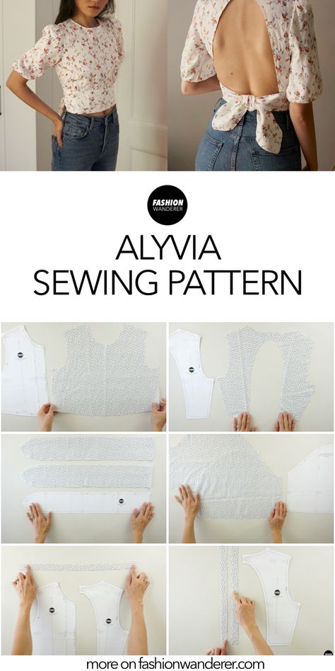 Diy Sheer Top, Open Back Sewing Pattern, Sew Pattern Top, Tie Back Top Sewing Pattern, Open Back Top Pattern, Diy Top Ideas, Blouse Diy Pattern, Diy Open Back Dress, Two Piece Sewing Pattern