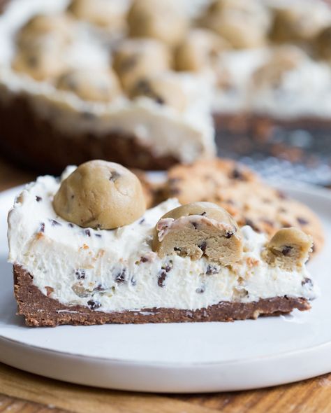 No Bake Chocolate Chip Cookie Dough Pie | greens & chocolate Pie, No Bake Cream Cheese Pie, Homemade Edible Cookie Dough, Oreo Party, Food Polls, Cookie Dough Pie, Keto Chips, Cookie Dough To Eat, Cream Cheese Pie