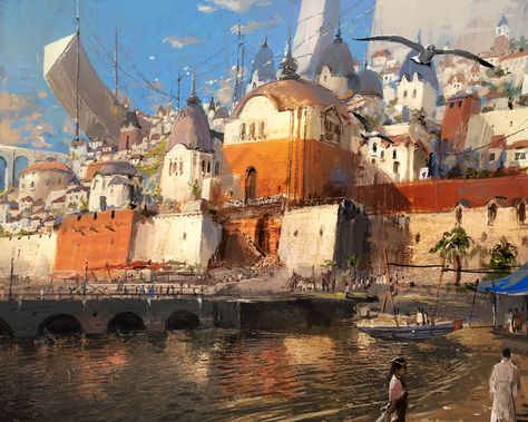 Port Nyanzaru, Location Inspiration, Seaside Town, Fantasy City, Fantasy Places, Fantasy Setting, Fantasy Concept Art, Fantasy Art Landscapes, Seaside Towns