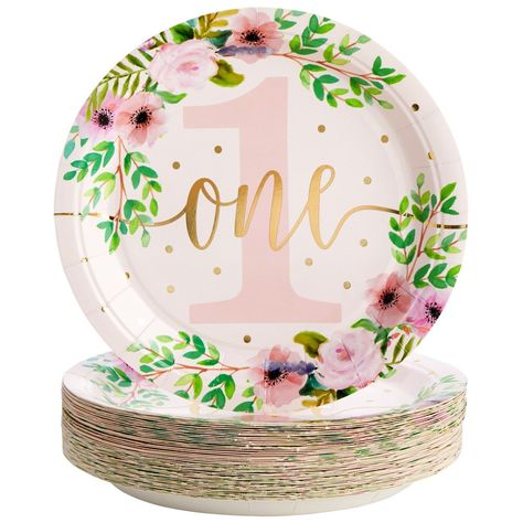 Celebrate your baby girl's first birthday in style with these beautifully designed 1st birthday cake plates, perfect for creating a memorable and coordinated event. These decorative plates add an elegant touch to your little miss onederful birthday decorations, floral first birthday decorations, or wildflower birthday theme and make clean-up a breeze, allowing you to focus on enjoying the special day with your little one and guests. The wildflower birthday decorations for girl's parties are also First Birthday Decorations Girl, Baby Girls 1st Birthday, Floral Paper Plates, Birthday Plates, Birthday Party Plates, Birthday Plate, Girl Birthday Decorations, Floral Paper