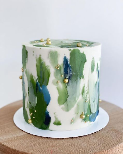 Abstract Buttercream Cake, Unisex Cake Design For Adults, Cake Colors Ideas, Mens Buttercream Birthday Cake, Botanical Birthday Cake, Green And Blue Birthday Cake, Party Cakes For Adults, Mint Green Cake Design, Cake Decor For Men