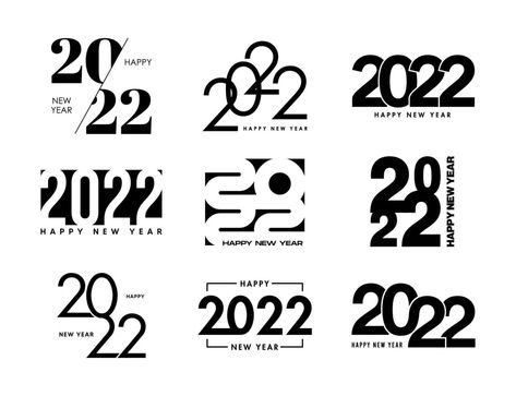 Happy New Year 2022 logo text design set. 2022 number design template. 2022 new year symbol collection with black label isolated on white background. Vector illustration 2023 Logo Design Number, 2024 Design Ideas, 2022 Number Logo, Logo With Numbers Graphic Design, Pf 2023 Design, 2024 Number Design, New Years Graphic Design, 2024 Number Design Aesthetic, 2022 Number Design