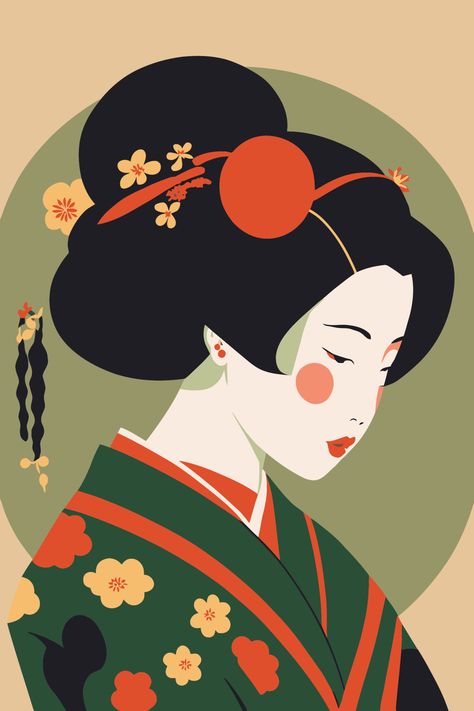 Japanese Geisha Drawing, Portrait Japanese, Geisha Drawing, Japanese Culture Art, Geisha Japan, Japanese Pop Art, Background Retro, Traditional Japanese Kimono, Kimono Japan