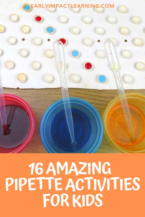 What a fantastic thing a pipette is. Cheap, plentiful, and so simple to use. Pipettes develop numerous skills in young children. They are particularly fantastic for fine motor. They are also excellent for developing skills of enquiry and communication. However, in this post we will see learning take place in many other ways, including math and literacy. #preschoolactivities #pipette #finemotorskills #literacy #earlyyearsmaths Montessori, Pipette Activities, Early Years Maths, Fine Motor Activities For Kids, Fine Motor Skills Activities, Steam Activities, Motor Skills Activities, Pipettes, Science Activities For Kids