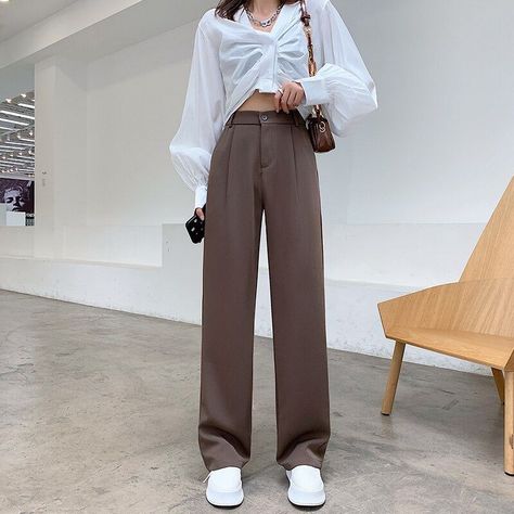 7949e456002b28988d38185bd30e77fddesc53125711ri How To Style Suit Pants Women, Loose Trousers Outfit, Archer Pants, Suit Pants For Women, Suit Pants Women, Loose Trousers Women, Women Suit Pants, Loose Wide Leg Pants, White Wide Leg Pants