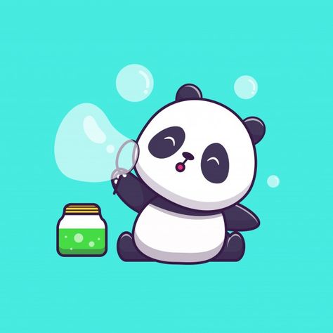 Cute panda playing soap bubble Premium V... | Premium Vector #Freepik #vector #logo #baby #water #love Panda Drawing Realistic, Panda Pencil Drawing, Panda Easy Drawing, Panda Merah, Drawing Panda, Doodles Kawaii, Cute Panda Drawing, Doodles Bonitos, Cute Panda Cartoon