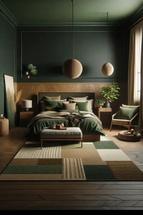 Welcome to the world of dark green bedrooms! If you're looking for ideas, inspiration, and a touch of sophistication, you've come to the right place. Discover how this stunning color can transform your bedroom into an oasis of tranquility and style. Whether you're drawn to the dark green aesthetic or want to incorporate it into your decor, we've got you covered. From choosing the perfect color scheme to selecting the right paint shade, we'll guide you every step of the way. Vintage Bedroom Ideas For Small Rooms, Dark Green Bedroom Ideas, Forest Green Bedrooms, Dark Green Bedroom, Luxury Room Decor, Dark Green Rooms, Green Bedroom Ideas, Green Bedroom Walls, Moody Green