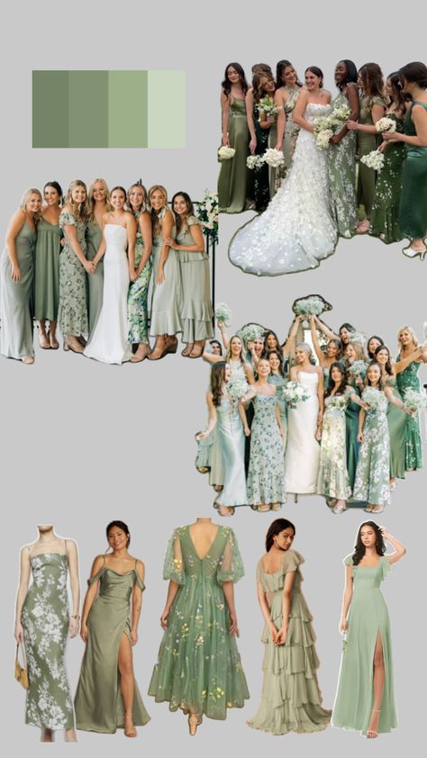 Bridesmaid Color Scheme, Bridesmaid Color, Sage Bridesmaid Dresses, Floral Bridesmaid Dresses, Sage Green Dress, Mismatched Bridesmaids, Bridesmaid Inspiration, Sage Wedding, Mismatched Bridesmaid Dresses