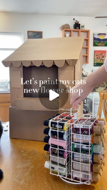 Cardboard Box Cat House Diy How To Make, Cat Diy House, Cardboard Kitty House, Cat Tree House Diy Ideas, Cardboard House For Cats Diy, Cardboard Castle For Cats, Cat Bed Ideas Diy Projects, Cardboard Cat House Ideas, Cat House Cardboard Box Diy