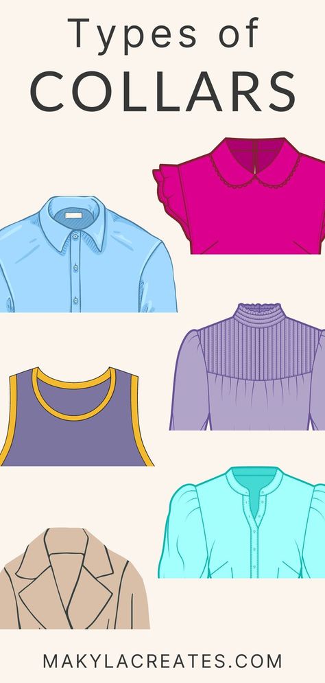 Different Types Of Collars, Collar Types, Cascade Collar, Victorian Style Clothing, Shirt Collar Styles, Sewing Fashion, Fashion Design Patterns, Rolled Collar, Fashion Vocabulary