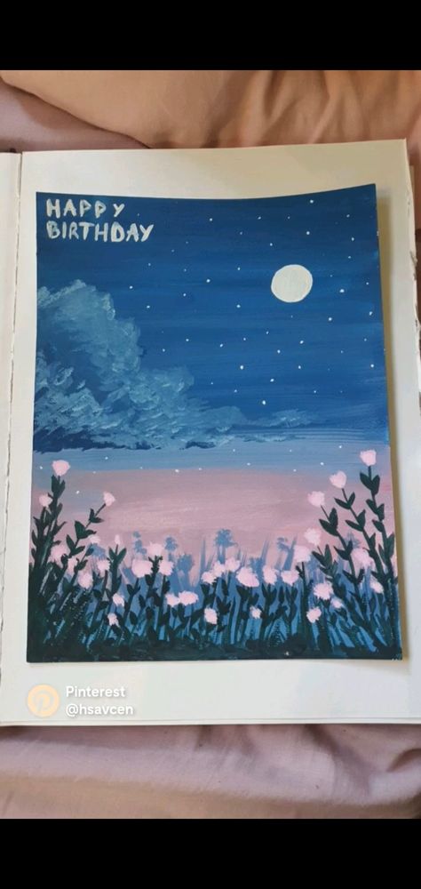 Birthday Card Gouache Paint Art Flower Field Happy Birthday Wishes Aunt, Nice Things To Draw, Happy Birthday Painting, Flower Field Painting, Aunts Birthday, Birthday Canvas, Happy Birthday Drawings, Happy Birthday Mother, Anime Flower