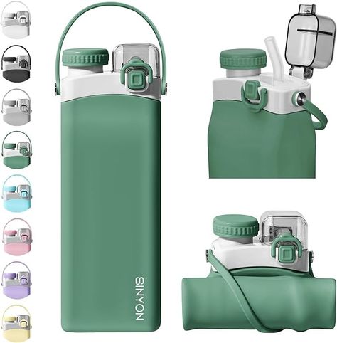 Amazon.com: Sinyon Collapsible Water Bottles, 20oz Silicone Reusable Water Bottle with Straw and Strap, Leakproof Foldable Sports Water Bottle for Travel Camping Running Hiking Gym, BPA Free : Sports & Outdoors Gym Bottle Water, Water Bottle Design Ideas, Straw Water Bottle, Gym Water Bottle, Gym Bottle, Collapsible Water Bottle, Travel Water Bottle, Bottle With Straw, Sports Water Bottle