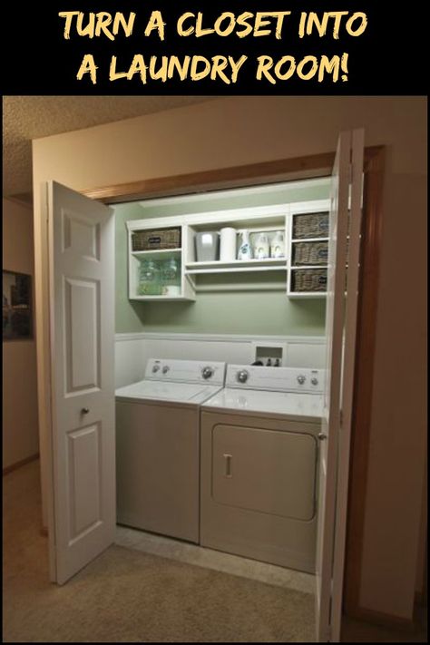 Room Storage Diy, Laundry Room Closet, Open Closet, Laundry Room Remodel, Laundry Closet, Laundry Room Diy, Small Laundry Rooms, Door Open, Small Laundry Room