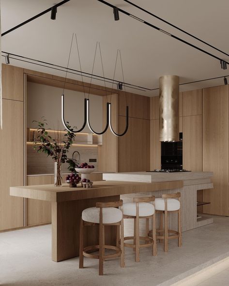 Wabi_sabi Modern OPEN KiTCHEN DESIGN CLIENT D Apartment In Senegal 🇸🇳 project in our contemporary wabi_sabi vision style 🔆 share your… | Instagram Wabi Sabi Kitchen Inspiration, Modern Open Kitchen Design, Japandi Kitchen Design, Natural Minimalism, Wabi Sabi Kitchen, Modern Open Kitchen, Open Kitchen Design, Modern Kitchen Open, Bungalow Interior