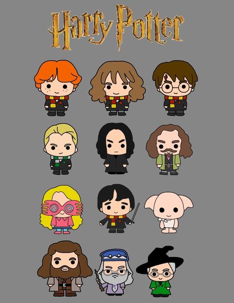 Cartoon Harry Potter Drawing, Harry Potter Animated Characters, Chibi Harry Potter Characters, Harry Potter Characters Drawings, Harry Potter Cartoon Drawing, Harry Potter Cartoon Characters, Harry Potter Stickers Printable, Dibujos Harry Potter, Kawaii Harry Potter