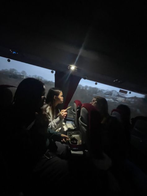 Bus School Trip Aesthetic, Bus Ride Aesthetic Night, Bus Rides With Friends, Anaiah Core, Bus Trip Aesthetic Friends, Coach Bus Aesthetic, Bus Road Trip Aesthetic, Bus Ride With Friends, Charter Bus Aesthetic