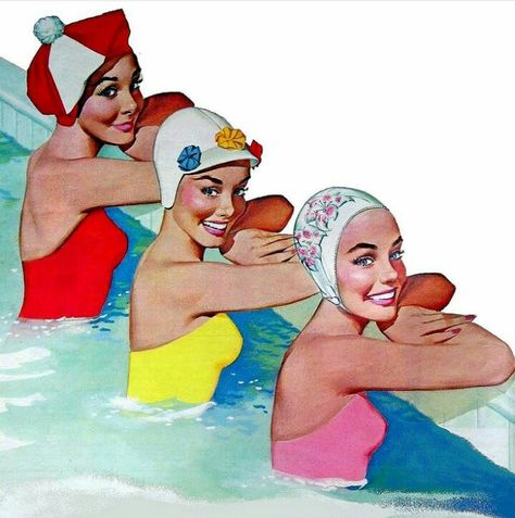 Vintage Pool party ! Love the old swim caps ! Nice pose to copy on your retro Photoshoot with boudoirgirls.net Vintage Pool Party, Vintage Pool Parties, Bath Photoshoot, Vintage Pool, Bathing Cap, Pool Art, Vintage Swim, Images Vintage, Vintage Swimwear