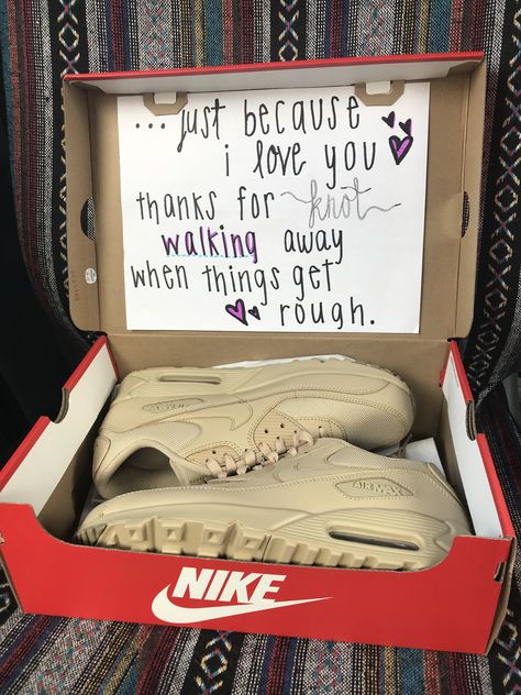 A just because I love you gift for my boyfriend.  #gift #boyfriend #shoes #fashion #love #quote #cute #lovequote #nike Boyfriend Shoes, Gift For My Boyfriend, Cadeau St Valentin, Bday Gifts For Him, Quote Cute, Thoughtful Gifts For Him, Romantic Gifts For Him, Diy Gifts For Him