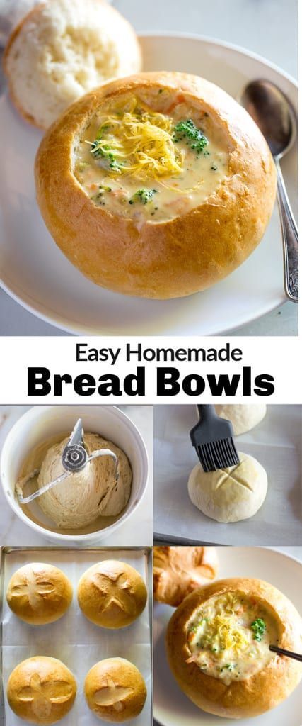 Bread Bowl Soup, Rolls Baking, Homemade Bread Bowls, Easy Homemade Bread, Bread Bowl Recipe, Soup Homemade, Homemade Bread Easy, Croutons Homemade, Fall Soups