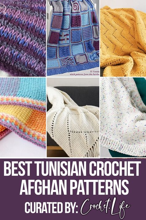 Who doesn’t love a big, chunky knitted or crocheted blanket? These 17 beautiful Tunisian crochet afghan patterns are too beautiful not to be next on your list! Free Tunisian Crochet Patterns Afghans, Tunisian Blanket Pattern Free, Free Tunisian Crochet Patterns Blankets, Tunisian Crochet Patterns Free Beginner, Tunisian Crochet Afghan, Crochet Sampler Afghan, Tunisian Afghan, Tunisian Patterns, Tunisian Baby Blanket