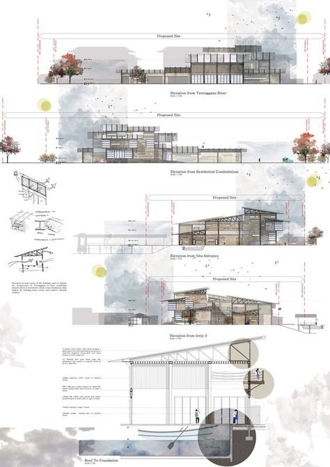 Elevation Concept Architecture, Elevation Presentation Architecture, Architecture Elevation Presentation, Elevation Sheets Architecture, Elevation Architecture Presentation, Architecture Presentation Board Layout Horizontal, Elevation Architecture Drawing, Elevation Presentation, Architecture Board Presentation