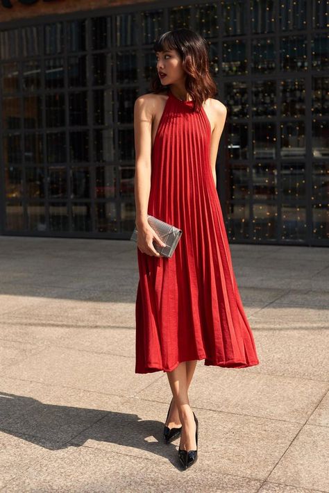 Low Back Pleated Silk Dress Sexy Women's Dress | Etsy Peru, Halter Neck Dress Formal, Halter Neck Dress Casual, Pleated Fabric Dress, Street Fashion Shoot, Elegant Pants Suits, Halter Dress Casual, Pleated Halter Dress, Midi Dress Formal