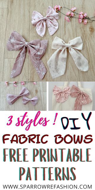 Fabric Bow DIY Tutorial: 3 Charming Styles Free Patterns - Sparrow Refashion: A Blog for Sewing Lovers and DIY Enthusiasts Couture, Fabric Bow Diy, Fabric Bow Tutorial, Sparrow Refashion, Bow Diy, Dress Sewing Patterns Free, Travel Sewing, Bow Template, Modern Sewing Patterns