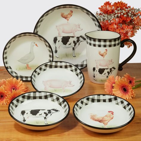 Farm Animals Decor, Farm Products, Ceramic Dinnerware Set, Farm Design, Dessert Bowls, On The Farm, Canister Sets, Vintage Farmhouse, Dinnerware Set