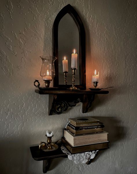 Dark Cottage Core Furniture, Esoteric Home Decor, Cottage Core Goth Living Room, Dark Mexican Home Decor, Magical Decor Home, Victorian Gothic Decor Bathroom, 1910s Aesthetic House, Goth Room With White Walls, Victorian Goth Room Aesthetic