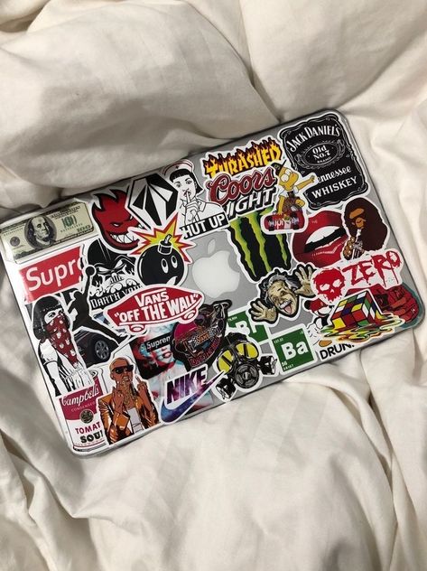 Macbook Case With Stickers, Laptop Stickers Collage, Macbook Case Stickers, Mac Stickers, Laptop Decoration, Sticker Macbook, Macbook Sticker, Laptop Case Stickers, Produk Apple