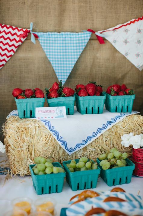 County Fair Themed 1st Birthday Party with So Many Cute Ideas via Kara's Party Ideas | KarasPartyIdeas.com #CountyFair #PartyIdeas #Supplies... Fair Theme Decorations, Country Fair Party, County Fair Theme, Farmers Market Party, Fruit Presentation, County Fair Birthday, Fair Theme, Country Birthday, Farm Themed Birthday Party