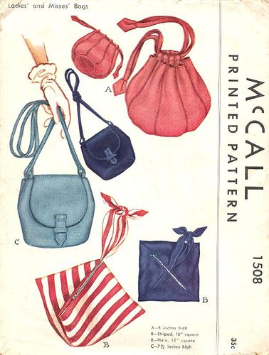 Vintage pattern McCall's 1508 - Bags and purses, 1949 {I wonder if this is still available?} Lv Bags, Vintage Bag Pattern, Tas Vintage, Sacs Design, Trendy Sewing, Retro Mode, Sewing Purses, Vintage Purses, Purse Patterns