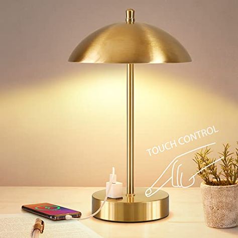Modern LED Desk Lamp with AC Adapter, 3-Way Dimmable Touch Bedside Reading Lamp, Minimalist Gold Small Nightstand Table Lamp with Mushroom Dome Shade for Bedroom Living Room Office, Bulb Included Gold Nightstand, Minimalist Nightstand, Night Stand Lamp, Bedside Reading Lamps, Lamp Minimalist, Nightstand Table, Small Nightstand, Nightstand Decor, Touch Table