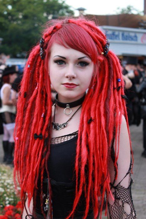 hottest dreadlocks | Goth Girls, Red Dreadlocks, Vampire Hair, Red Dreads, Goth Hair, Beautiful Dreadlocks, Gothic Girls, Dark Beauty, Lady And Gentlemen