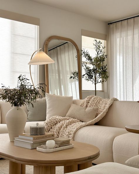 living room, zoomed out ❣️ 🏷️ neutral home decor vibes beige aesthetic slow living san diego california house #sdhome #californiahome #socalhome #livingroomdecor #neutralhome #neutraldecor #neutralhomedecor #beigeaesthetic #newhomeowner #newhomeconstruction #newbuildhome Living Room Neutral Aesthetic, Apartment Decor Beige, Neutral Interior Living Room, Cozy Living Room Aesthetic Apartment, Neutral Clean Aesthetic, Beige Aesthetic Decor, Soft Home Aesthetic, Beige Aesthetic House, Neutral House Interior