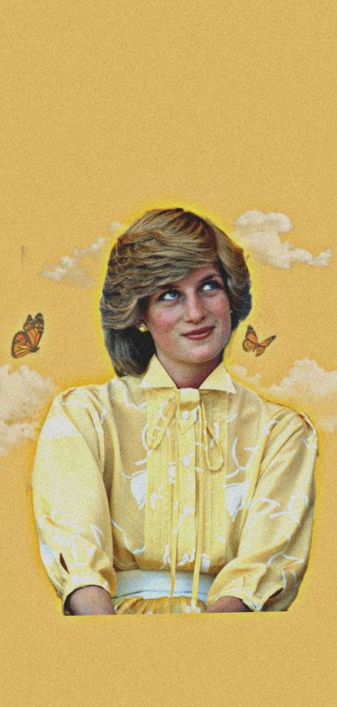 Yellow. Aesthetic. Cloud. Butterflies. Wallpaper. Princess Diana. Queen Diana Wallpaper, Princess Diana Painting, Princesa Diana Wallpaper, Diana Spencer Wallpaper, Lady Diana Wallpaper, Princess Diana Wallpaper, Princess Diana Aesthetic, Diana Wallpaper, Yellow Aesthetic Wallpaper