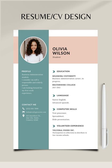 resume/cv Cv For Students, Best Cv Template, Cv Design Professional, Cv Design Creative, Resume Designer, Unique Resume Template, Professional Resume Examples, Good Cv, Unique Resume