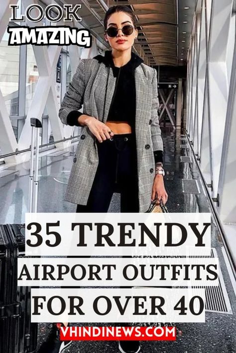 Top 35 Cute and Comfy Airport Outfits for Women Over 40: Travel in Style 108 Travel Outfit Ideas For Women Over 40, Airport Outfit With Jeans, Airport Outfit With Backpack, Clothes For Traveling Airplane, Stylish Airport Outfits Summer, 2 Piece Travel Outfit, Over 50 Travel Outfits, Airport Outfit Work, Airport Classy Outfit