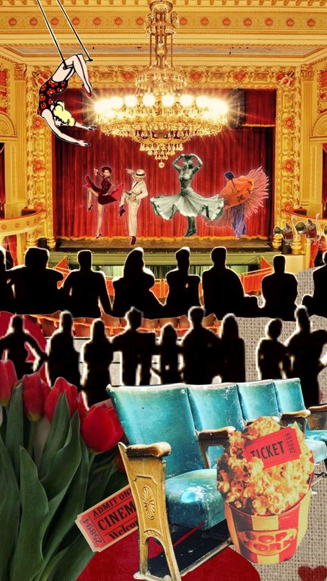 Theatre Collage Aesthetic, Theatre Collage Architecture, Dance Collage Art, Vintage Theatre Aesthetic, Theatre Moodboard, Theater Collage, Vintage Theater Aesthetic, Abstract Theatre, Movement Branding